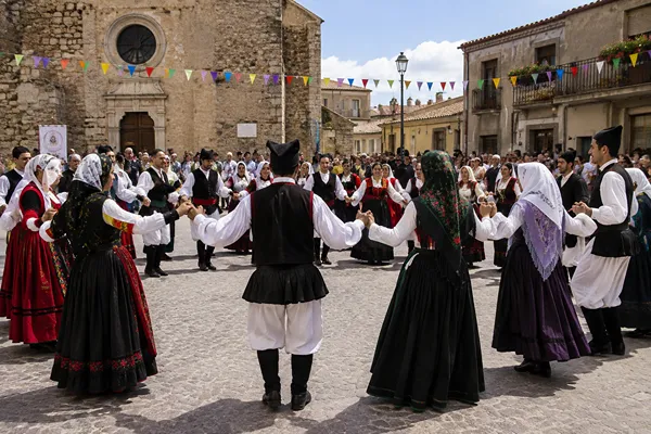 Ballo tondo tradizionale sardo durante una festa di paese